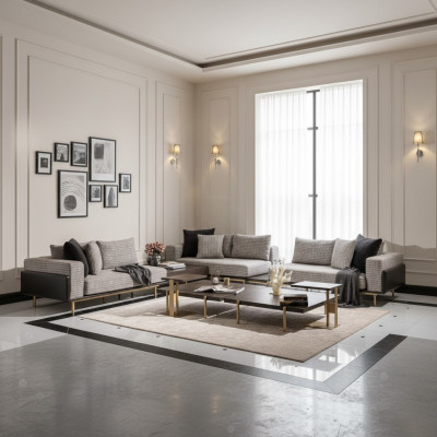 Narożnikowa kanapa L forma Zestaw narożny Duża sofa Sofa tapicerowana szara Sofa materiałowa Nowość