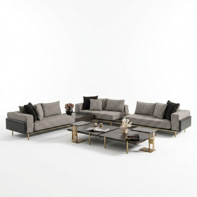 Narożnikowa kanapa L forma Zestaw narożny Duża sofa Sofa tapicerowana szara Sofa materiałowa Nowość