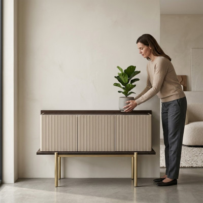 Kredens Szafa Drewno Nowoczesny design barierki do jadalni w kolorze beżowym