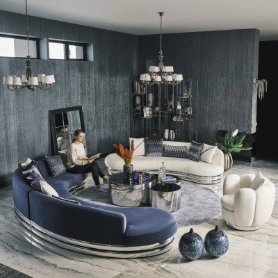 Kompletny zestaw kanapowy, sofa materiałowa, sofa tapicerowana, zestaw sof niebieski, 3 sztuki