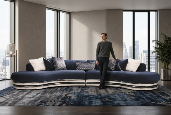 Kanapa Sofa 5 miejsce siedzące Sofa Tapicerowana Duża Sofa Tkaninowa Niebieski Nowoczesny Design