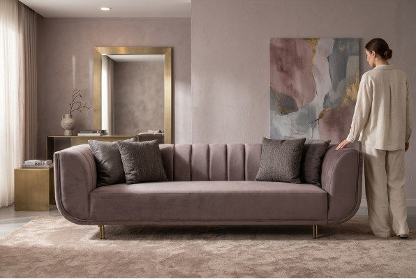 Nowoczesna kanapa Sofa trzyosobowa sofa tapicerowana sofa materiałowa fioletowa 3 miejsce siedzące Nowość