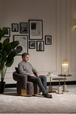 Kompletny salon Fotel Stoliki boczne 4szt. Materiał Szare Drewno Nowoczesne
