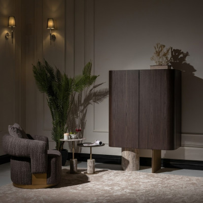 Salon Kompletny fotel Stoliki boczne 4szt. Materiał Drewno Brązowe Bar