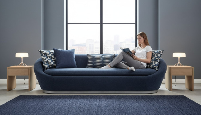 Nowoczesna sofa trzyosobowa 3 Siedziba sofa materiałowa niebieska sofa tapicerowana materiałowa