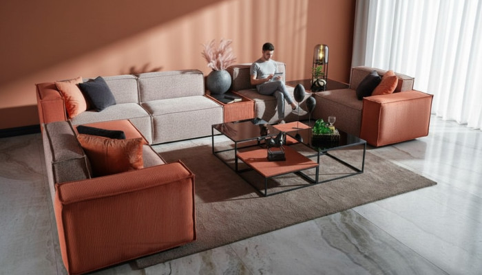 Duża kanapa narożnikowa w kształcie litery U kanapa tapicerowana sofa pomarańczowa nowoczesna sofa