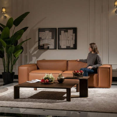 Luksusowa sofa trzyosobowa 3 miejsce do siedzenia brązowa sofa tapicerowana kanapa sztuczna skóra Nowość
