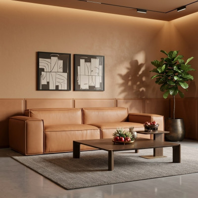 Luksusowa sofa trzyosobowa 3 miejsce do siedzenia brązowa sofa tapicerowana kanapa sztuczna skóra Nowość
