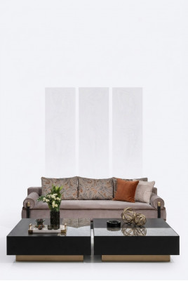 Kompletna trzyosobowa sofa do salonu Stoliki do kawy szara 3-częściowa kanapa materiałowa
