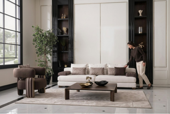 Kompletny zestaw wypoczynkowy Sofa Fotel Sofa materiałowa brązowa Sofa tapicerowana Tabela