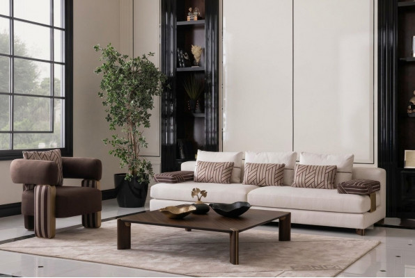 Kompletny zestaw wypoczynkowy Sofa Fotel Sofa materiałowa brązowa Sofa tapicerowana Tabela