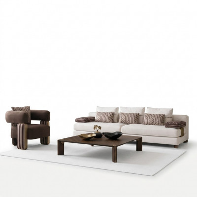 Kompletny zestaw wypoczynkowy Sofa Fotel Sofa materiałowa brązowa Sofa tapicerowana Tabela