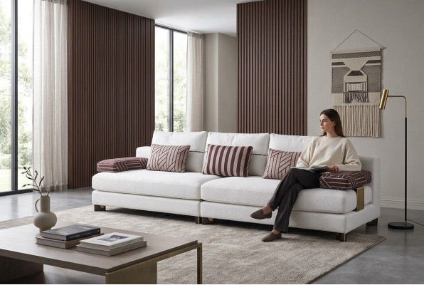 Sofa 4 miejsce do siedzenia Sofa materiałowa Sofa 4 miejsce do siedzenia Sofa tapicerowana Biały Sofy Modern