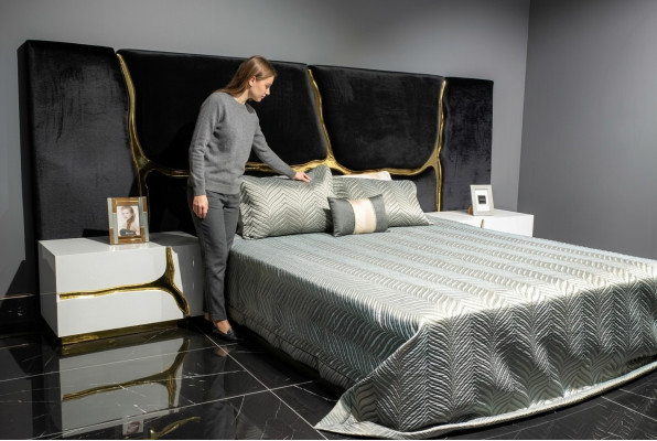 Sypialnia Ustawić Podwójne łóżko Luksusowe łóżko Szafki nocne Modern Czarny