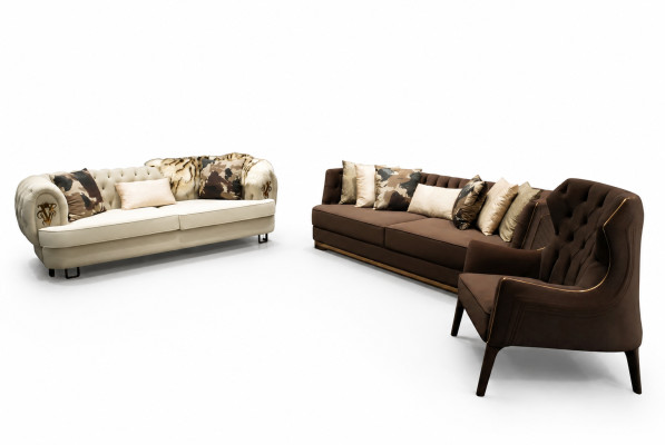 Zestaw sofowy trzyosobowa sofa materiałowa Fotel sofa tapicerowana brązowy zestaw sof