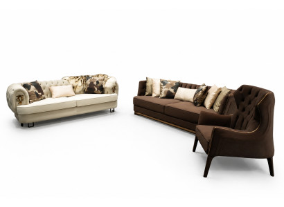 Zestaw sofowy trzyosobowa sofa materiałowa Fotel sofa tapicerowana brązowy zestaw sof