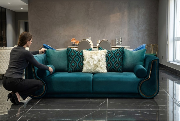 Sofa materiałowa trzyosobowa sofa 3 miejsce do siedzenia sofa tapicerowana nowoczesny design zielona nowa