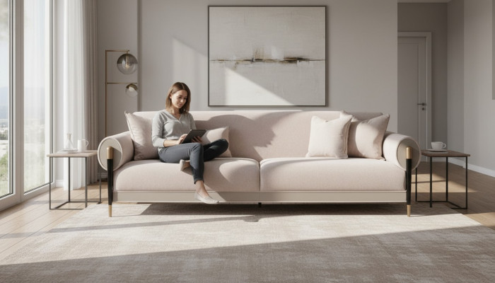 Sofa materiałowa sofa trzyosobowa 3 miejsce do siedzenia sofa tapicerowana nowoczesny design beżowa nowa