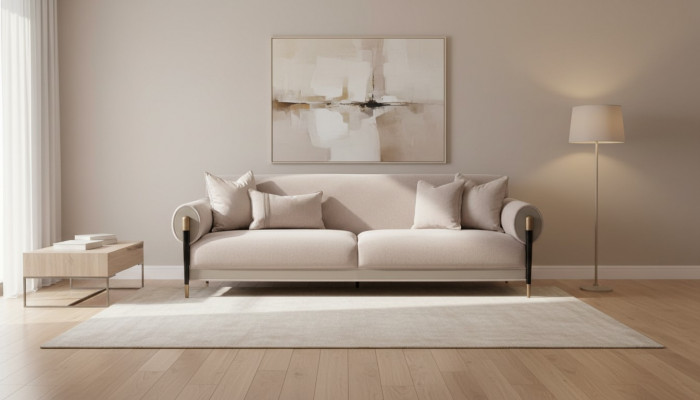 Sofa materiałowa sofa trzyosobowa 3 miejsce do siedzenia sofa tapicerowana nowoczesny design beżowa nowa