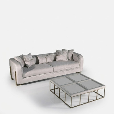 Sofa trzyosobowa 3 Siedziba stolik kawowy Sofa tapicerowana w kolorze szarym komplet wypoczynkowy 2 sztuki