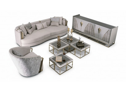 Luksusowa sofa materiałowa Fotel do salonu Stoliki do ekspresu zestaw 7 sztuk w kolorze szarym