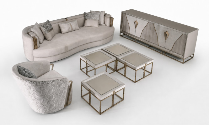 Pokój dzienny Grupa Sofas Sofa materiałowa Fotel Stoliki do kawy Zestaw 6 sztuk w kolorze szarym