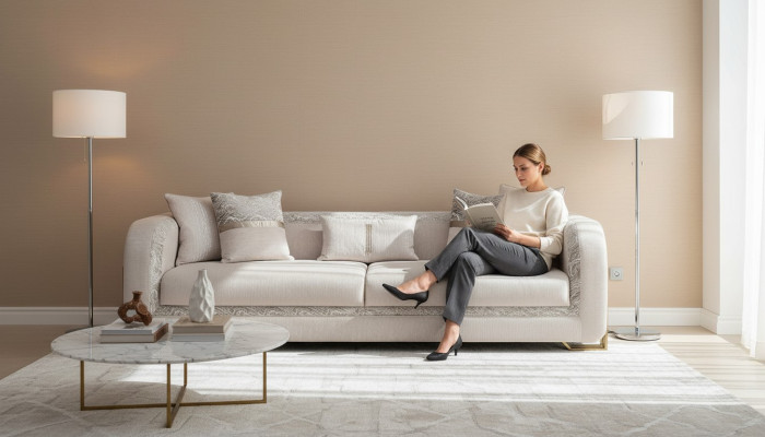 Sofa trzyosobowa 3 miejsce do siedzenia Sofa tapicerowana szara Sofa materiałowa Nowoczesne sofy