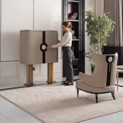 Fotel Grupa Living Room Szafka Barowa Nowoczesne UszyFotel Beżowa Szafa