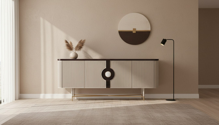 Kredens Szafa Kredens Drewno drewniana szafka w kolorze beżowym luksusowy design