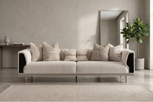 Luksusowa trzyosobowa sofa 3 miejsce do siedzenia Sofa tapicerowana w kolorze beżowym, nowoczesna sofa materiałowa
