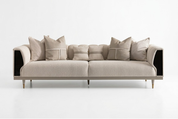 Luksusowa trzyosobowa sofa 3 miejsce do siedzenia Sofa tapicerowana w kolorze beżowym, nowoczesna sofa materiałowa