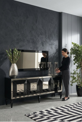 Kompletny kredens Kredens Szafa Lustro Zestaw Czarny Drewno Luxury