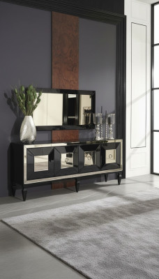 Kompletny kredens Kredens Szafa Lustro Zestaw Czarny Drewno Luxury