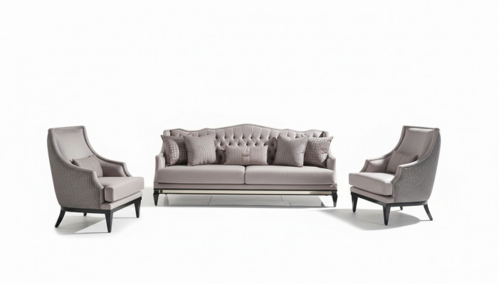 Zestaw sofowy 3 Sofa materiałowa Fotel szara 3-częściowa trzyosobowa sofa tapicerowana