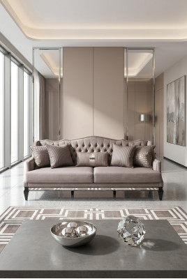 Sofa Chesterfield 3 miejsce do siedzenia Sofa materiałowa Szara Sofa trzyosobowa tapicerowana materiałem