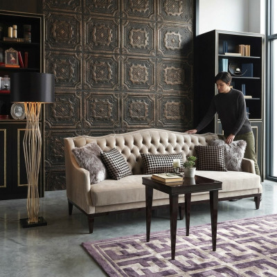 Pokój dzienny Ustawić sofę 3 miejsce do siedzenia Stolik Chesterfield tapicerowana sofa szara