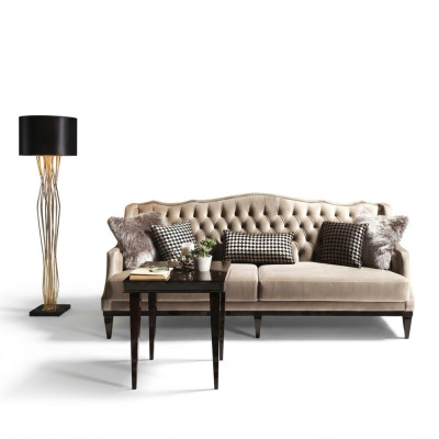 Pokój dzienny Ustawić sofę 3 miejsce do siedzenia Stolik Chesterfield tapicerowana sofa szara