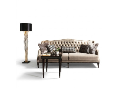 Pokój dzienny Ustawić sofę 3 miejsce do siedzenia Stolik Chesterfield tapicerowana sofa szara
