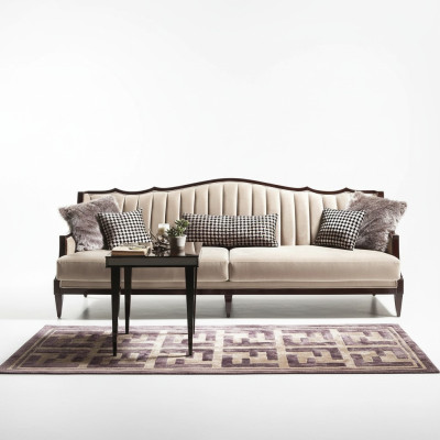 Sofa czteroosobowa 4 miejsce do siedzenia Stolik Kompletna sofa materiałowa Szare Drewno