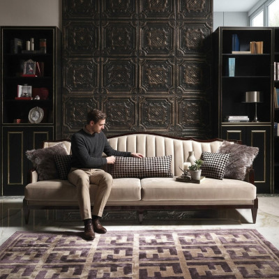 Sofa materiałowa Sofa 4 miejsce do siedzenia Szara Sofa tapicerowana czteroosobowa Luksusowe drewno Design