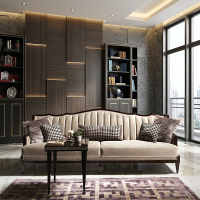 Sofa materiałowa Sofa 4 miejsce do siedzenia Szara Sofa tapicerowana czteroosobowa Luksusowe drewno Design