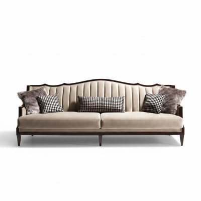 Sofa materiałowa Sofa 4 miejsce do siedzenia Szara Sofa tapicerowana czteroosobowa Luksusowe drewno Design