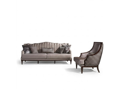 Zestaw sofowy czteromiejscowy Sofa materiałowa Fotel szara Podkładka 4 miejsce do siedzenia komplet