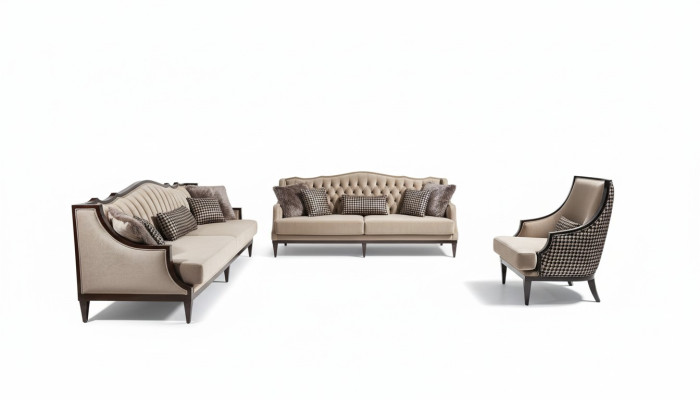 Zestaw kanapowy czteroosobowy trzyosobowy Fotel sofa tapicerowana w kolorze szarym