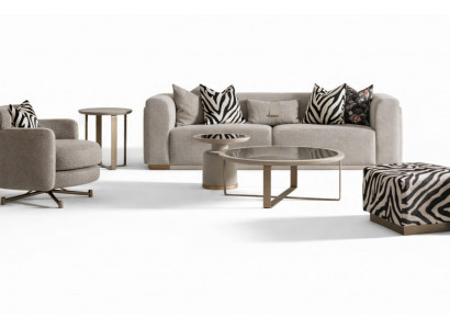Zestaw sofowy czteroosobowa sofa materiałowa Fotel Stoliki do kawy szary komplet 6 sztuk