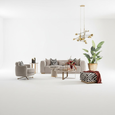 Zestaw sofowy czteroosobowa sofa materiałowa Fotel sofa tapicerowana szara komplet 3 sztuki