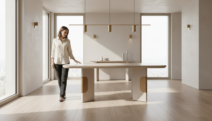 Nowoczesny Stół obiadowy Tabela Stół do jadalni Drewno Narożnik do jadalni Beżowy jadalnia Design
