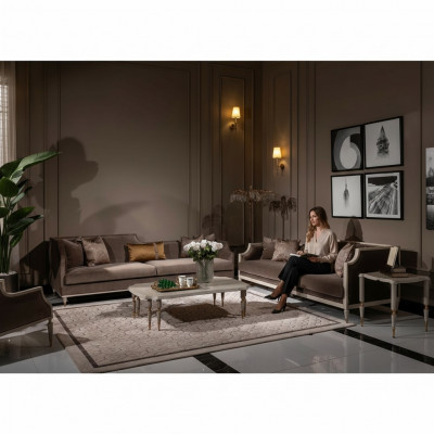 Zestaw sofowy czteroosobowy 4 Siedziba stolik kawowy sofa materiałowa tapicerowana sofa brązowa