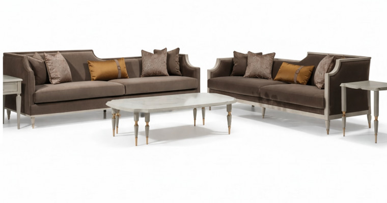 Zestaw sofowy czteroosobowy 4 Siedziba stolik kawowy sofa materiałowa tapicerowana sofa brązowa