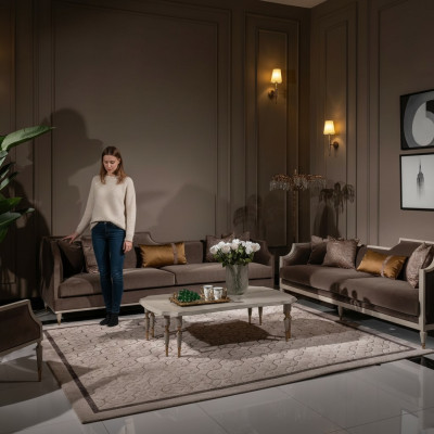 Zestaw sofowy czteroosobowy 4 Sofa Siedziba sofa materiałowa sofa tapicerowana brązowy komplet